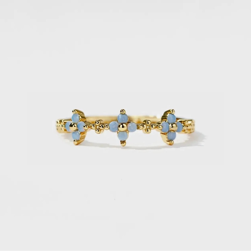 Dainty Gold Blue Flower Stacking Ring
